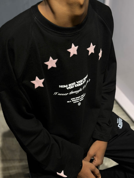Stars - Black - Cropped Length T
