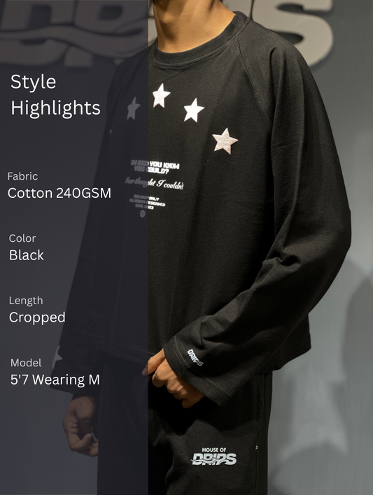 Stars - Black - Cropped Length T